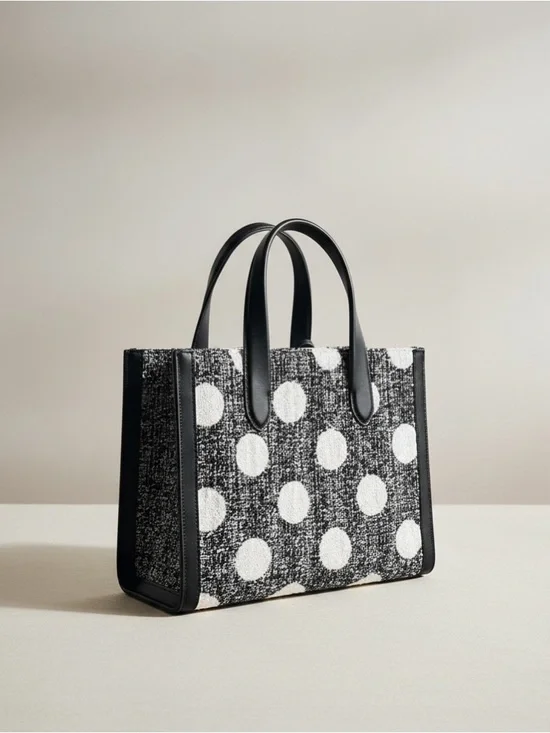 Kate Spade Polka Dot Tweed Satchel Crossbody NWT Black White 2 Way Bag - Picture 5 of 17